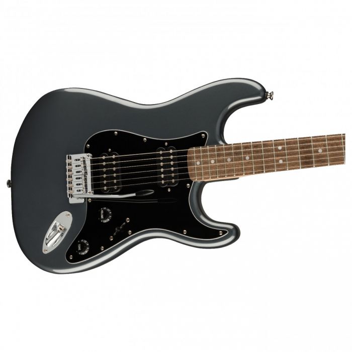 Detalied Body View of Squier Affinity Stratocaster HH LRL Black PG, Charcoal Frost Metallic