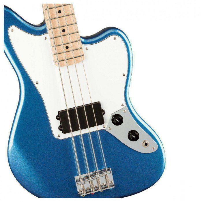 Squier Affinity Jaguar Bass H MN, White PG, Lake Placid Blue Close Body Detailed View