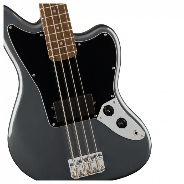 Squier Affinity Jaguar Bass H LRL Black PG, Charcoal Frost Metallic Body Detail