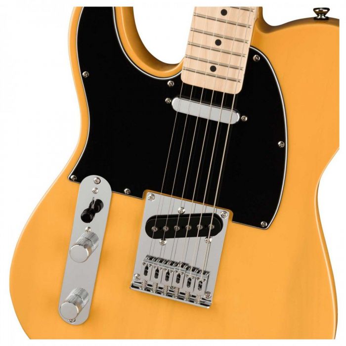 Squier Affinity Telecaster Left-Handed MN, Black PG, Butterscotch Blonde Front Body Close Up View