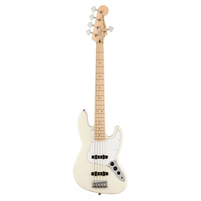 Squier Affinity Jazz Bass V MN, White PG, Olympic White Front View