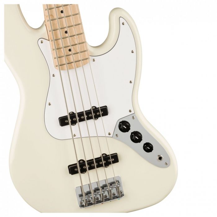 Squier Affinity Jazz Bass V MN, White PG, Olympic White Front Body Detail View