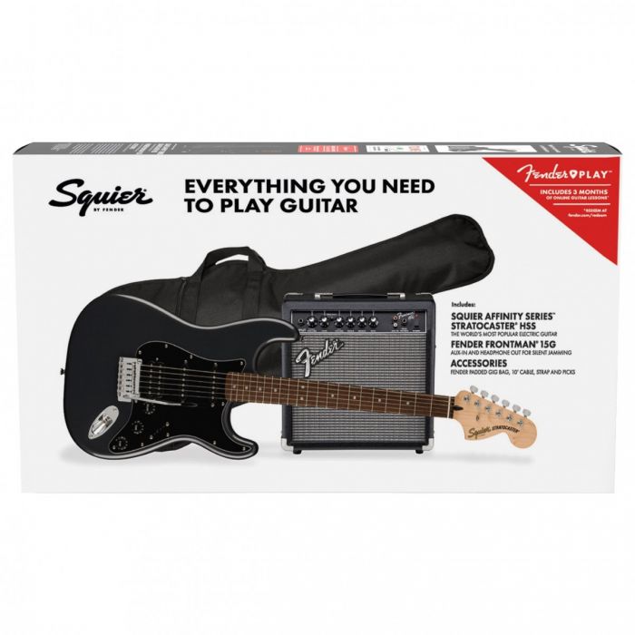 Squier Affinity Stratocaster HSS Pack, LRL Charcoal Frost Metallic Package View