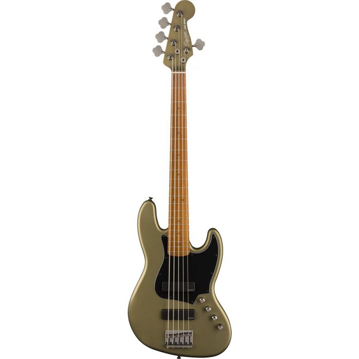 Front View of Squier FSR Contemporary Active Jazz Bass HH V RMN Olive Satin