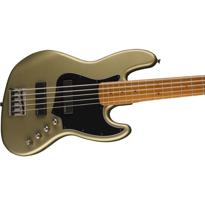 Body Detail of Squier FSR Contemporary Active Jazz Bass HH V RMN Olive Satin