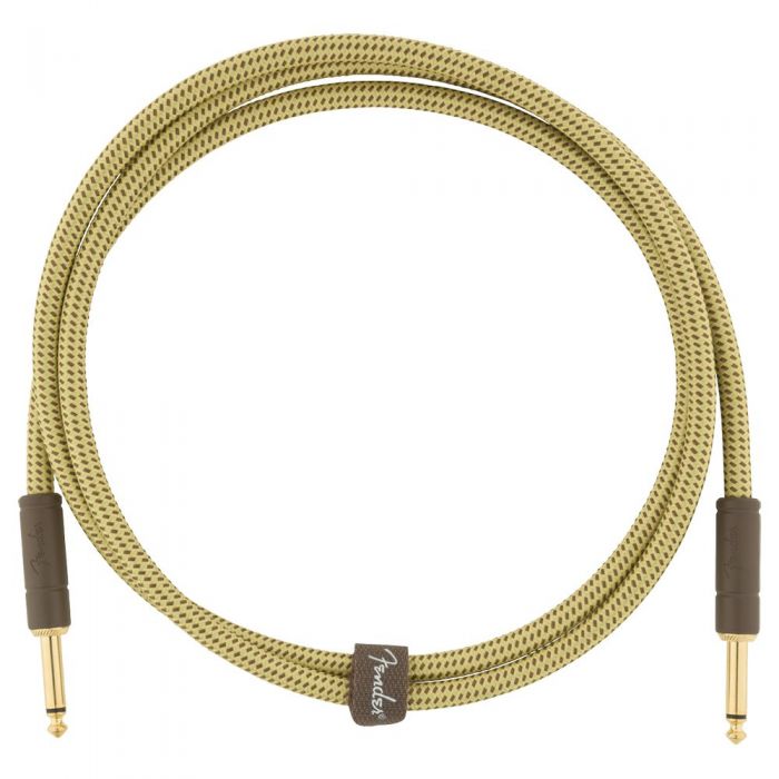Full view of a coiled Fender Deluxe Series Instruments Cable Straight 5ft, Tweed