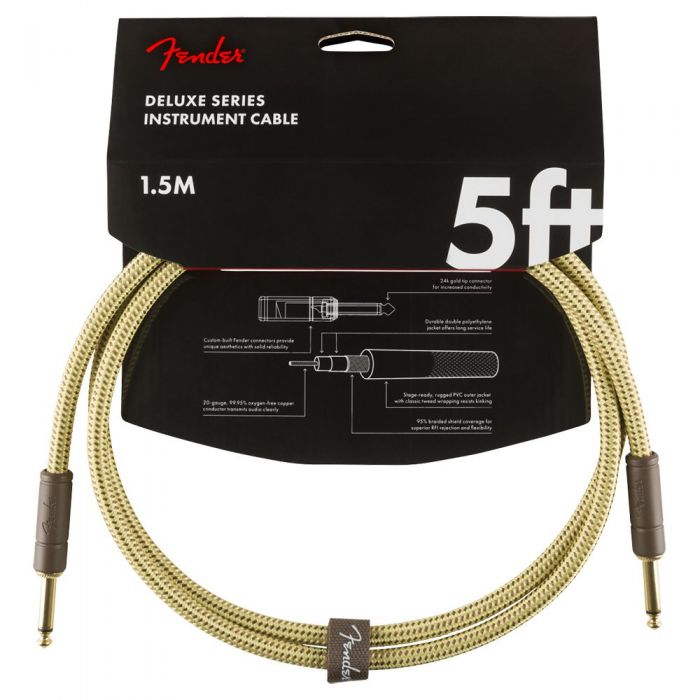 Fender Deluxe Series Instruments Cable Straight 5ft, Tweed with cardboard backing