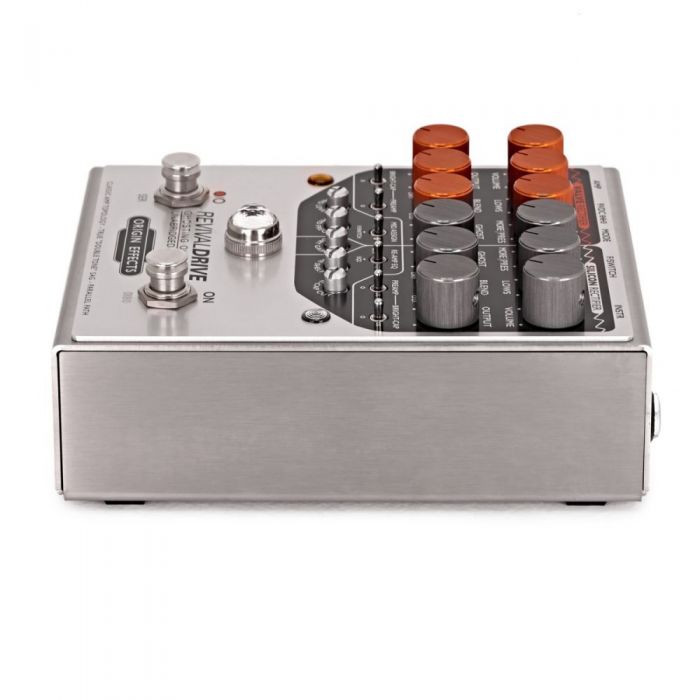Side-on view of an Origin FX RevivalDrive Overdrive Pedal