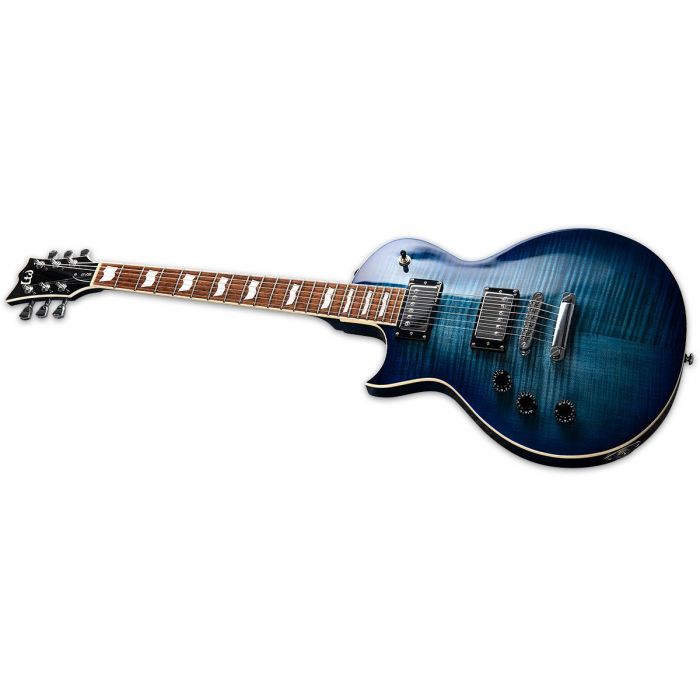 Lifestyle shot of an ESP LTD EC-256FM Left Handed Guitar, Cobalt Blue