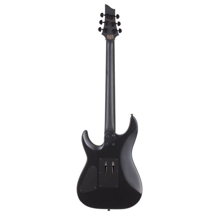Rear view of a Schecter Damien-6 FR Electric Guitar, Satin Black