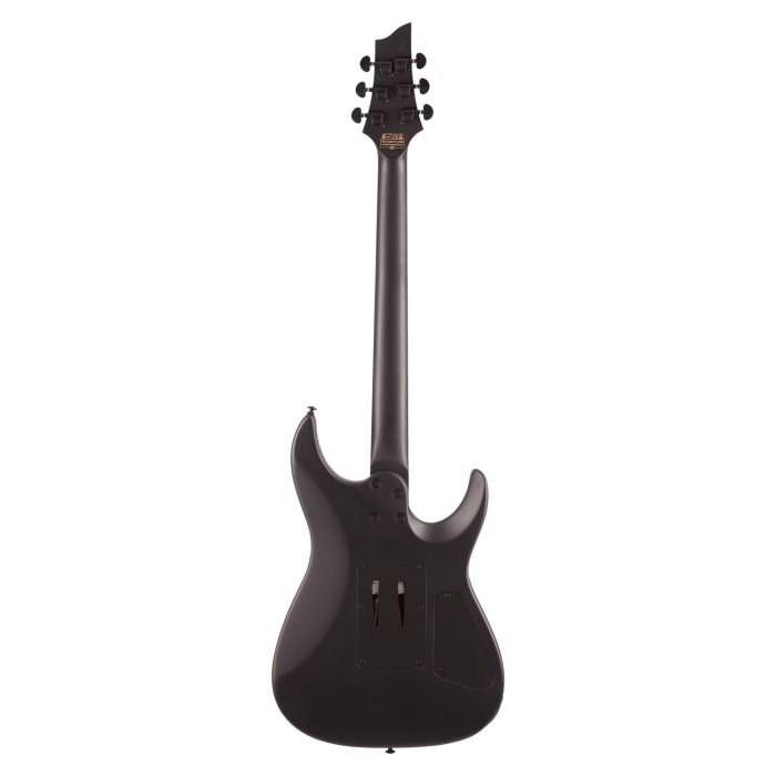 Rear view of a Schecter Damien-6 FR LH Electric Guitar, Satin Black
