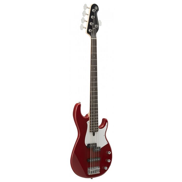 Angled view of a Yamaha GBB235RBR 5 string Electric Bass, Raspberry Red