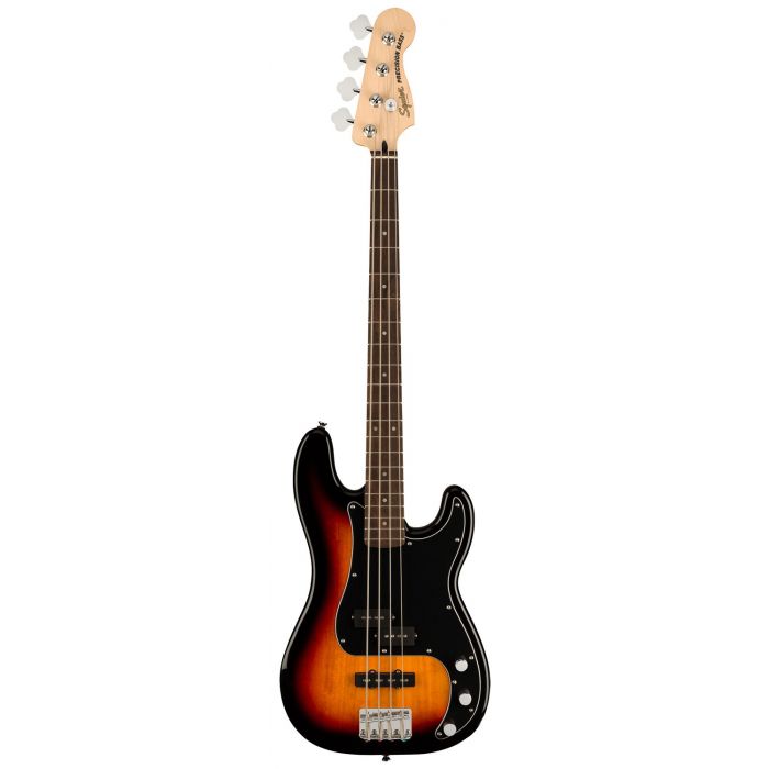 Front view of a Squier Affinity Precision Bass PJ in 3-Color Sunburst