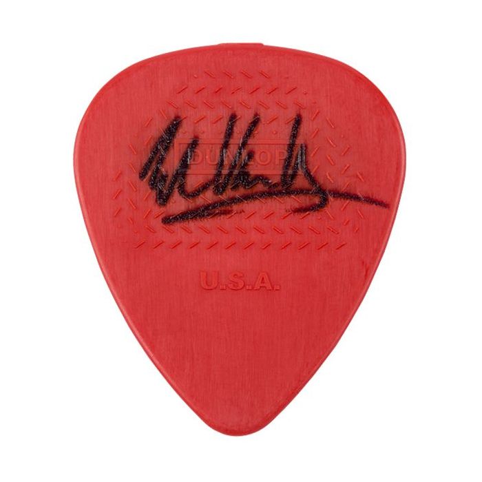 Rear view of an EVH Signature Picks, Red/Black, .60 mm