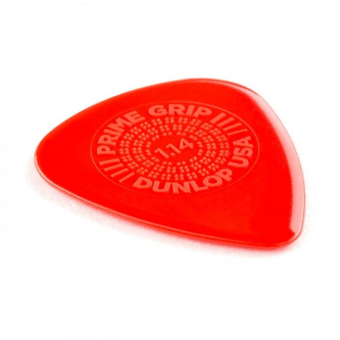 Angled view of a Dunlop Prime Grip Delrin 500 1.14mm Guitar Pick