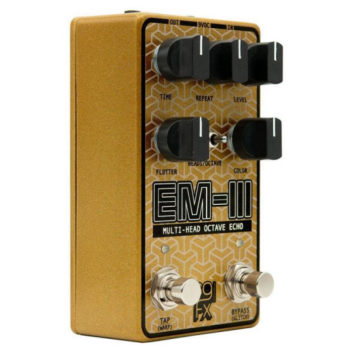 Right-angled view of a SolidGoldFX EM-III Multi-Head Tape-Style Delay Pedal