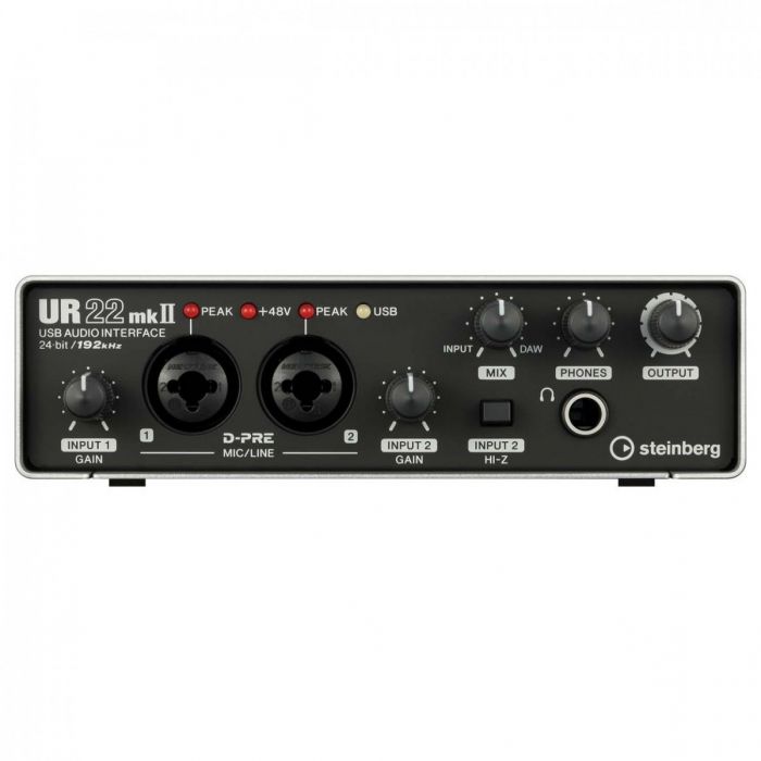 Front view of the UR22 MKII Interface in the Steinberg UR22MKII Recording Pack Elements Edition