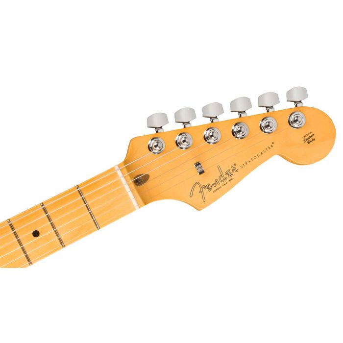 Front view of the headstock on a Fender American Professional II Stratocaster MN, Dark Night