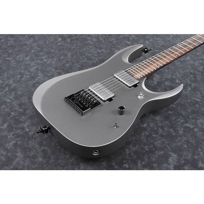 Closeup of the body on a Ibanez RGD61ALET-MGM Axion Label Guitar, Metallic Grey Matte