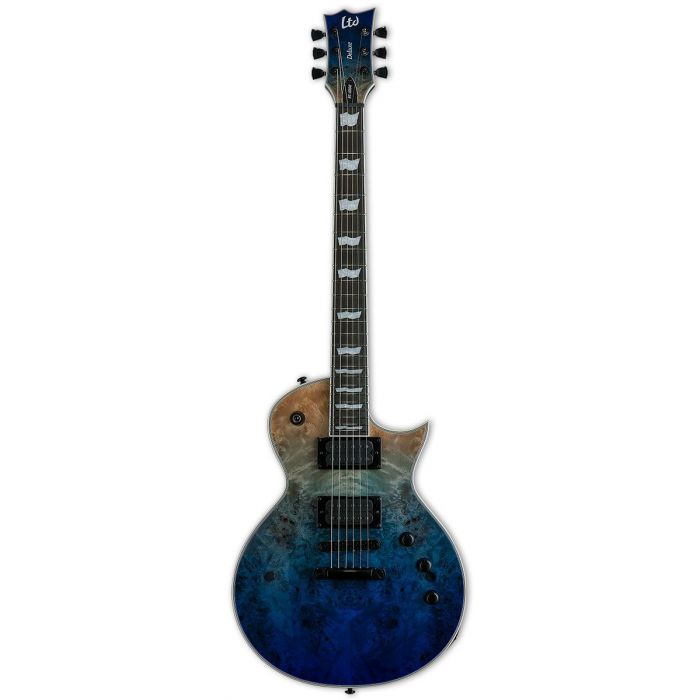 ESP LTD EC1000 Burled Poplar Guitar, Blue Natural Fade front view