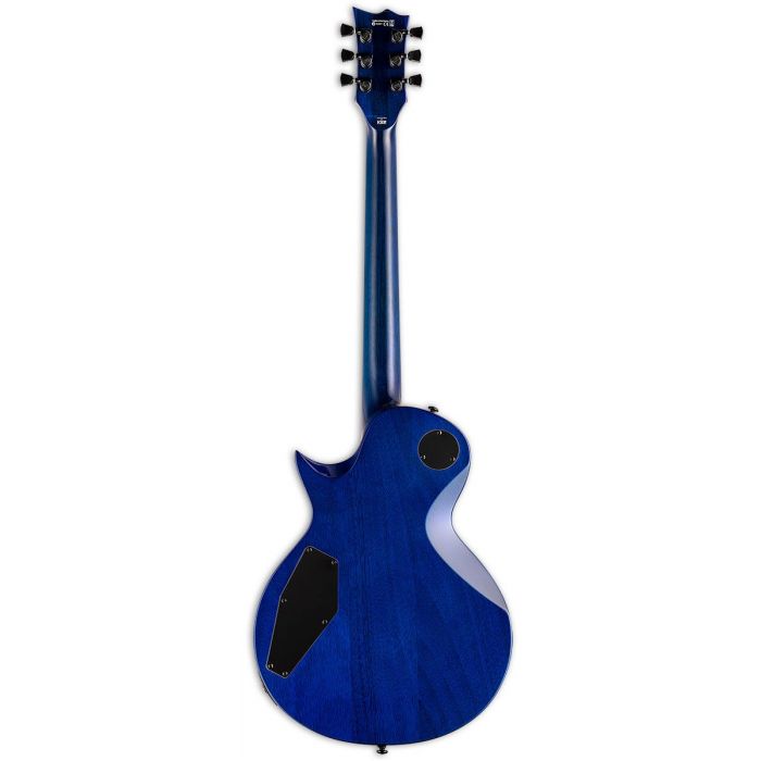 Rear view of an ESP LTD EC1000 Burled Poplar Guitar, Blue Natural Fade