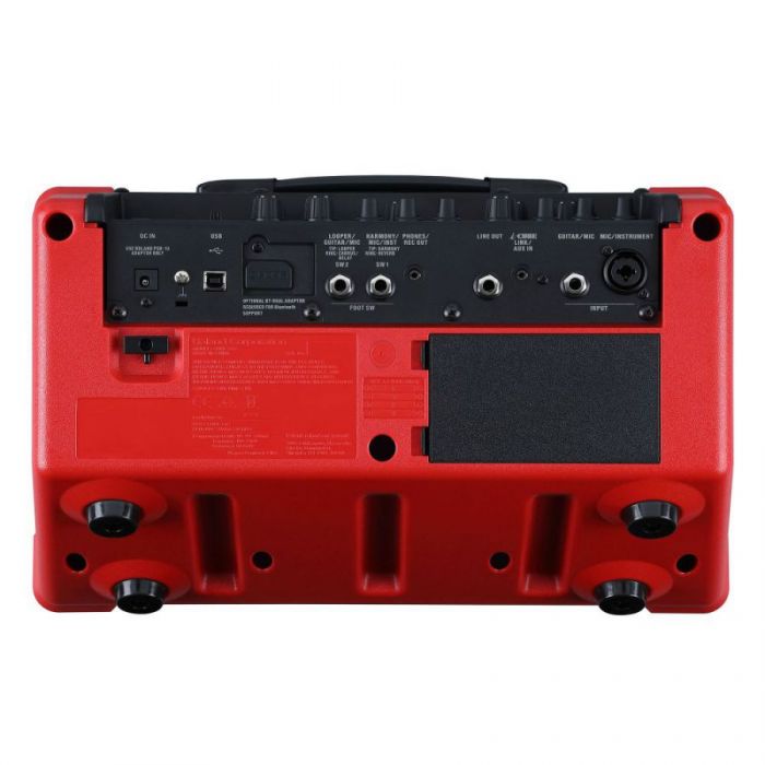 Rear view of a BOSS CUBE-ST2R Street Cube Battery Powered Amp Red