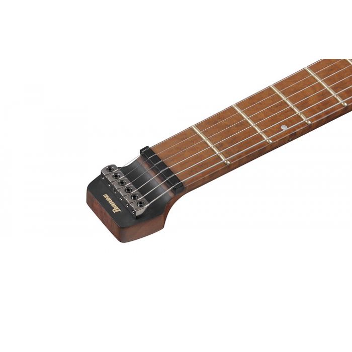 Closeup of the fingerboard on an Ibanez Q54-SFG Q Series Headless HSS Guitar, Sea Foam Green Matte