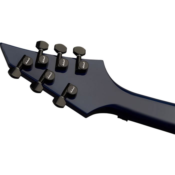 Back of headstock view of the Jackson Pro Chris Broderick Signature FR6 Soloist Transparent Blue