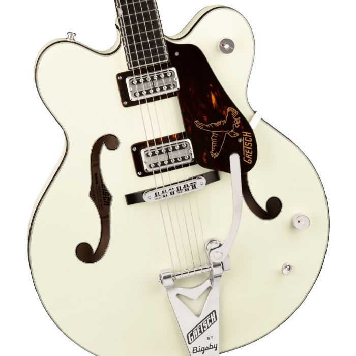 Front Body Detail of Gretsch G6136T-RF Richard Fortus Signature Falcon Vintage White