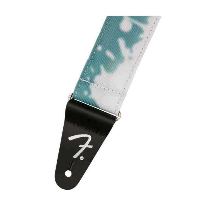 Close up view of the Fender Tie Dye Acid Wash Strap Teal