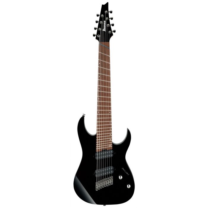 Ibanez RGMS8-BK RG Iron Label 8 String Multi-scale Guitar, Black front view