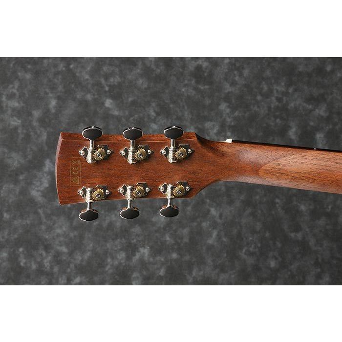 Rear view of the headstock on an Ibanez AVC9CE-OPN Artwood Vintage Acoustic, Open Pore Natural