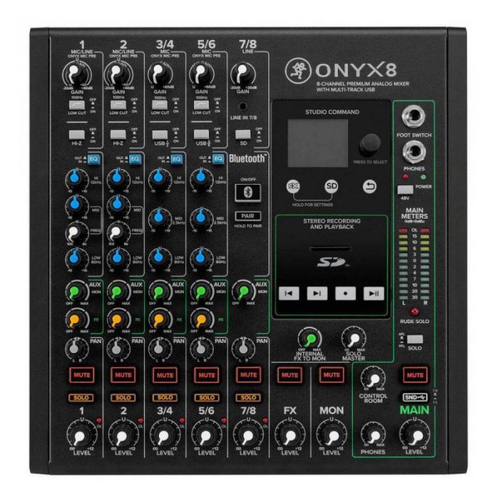 Mackie ONYX 8 8-Channel Analogue Mixer with Multi-Track USB Top View