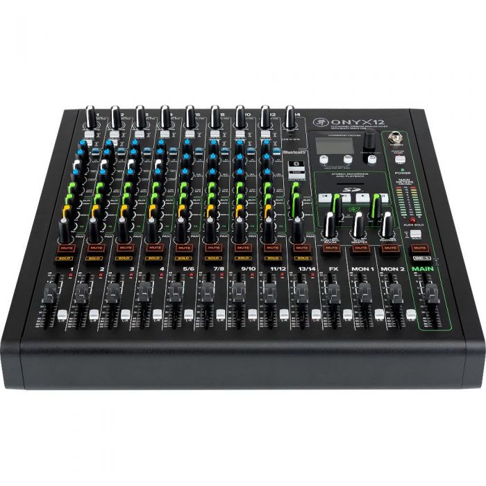 Mackie ONYX 12 12-Channel Analogue Mixer with Multi-Track Top Front Angle View