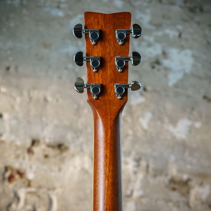 Yamaha FG TA TransAcoustic Guitar Vintage Tint, rear headstock closeup