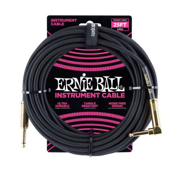 Ernie Ball 25ft Braided Instrument Cable Black Front View