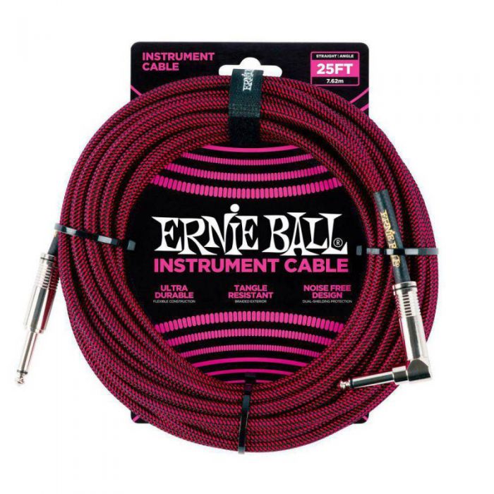 Ernie Ball 25ft Braided Instrument Cable Red Front View