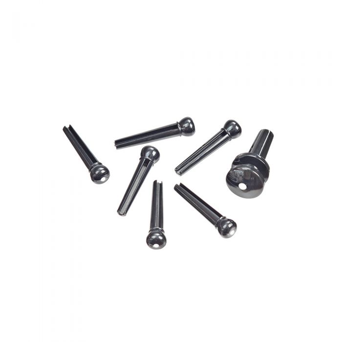 Overview of the D'Addario Injected Molded Bridge Pins with End Pin Set Ebony with Ivory Dot