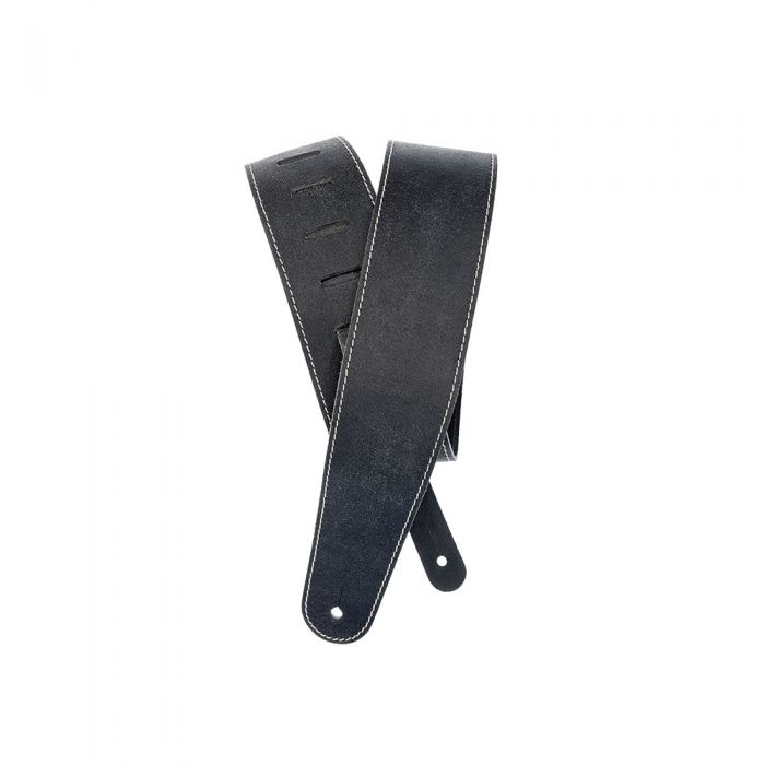 D'Addario Stonewashed Deluxe Leather Guitar Strap, Black Front