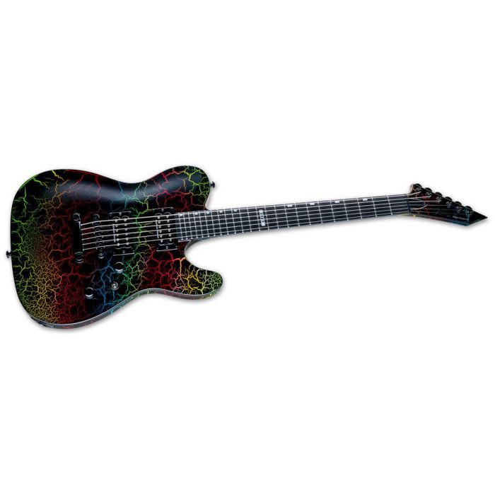 Angled view of an ESP LTD Eclipse 87 NT Electric Guitar, Rainbow Crackle