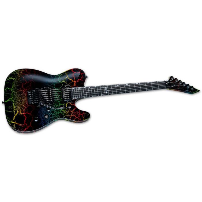 Angled view of an ESP LTD Eclipse 87 Electric Guitar, Rainbow Crackle