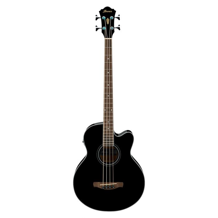 Front View of the Ibanez AEB8E Electro Acoustic Bass Guitar in Black