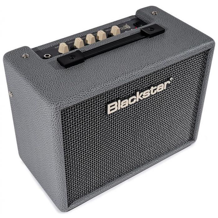 Right-angled view of a Blackstar Debut 15E Bronco Grey 15w Combo Amp