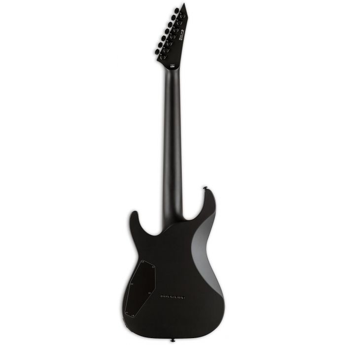 Rear view of an ESP LTD M-7HT Baritone Black Metal Guitar, Black Satin