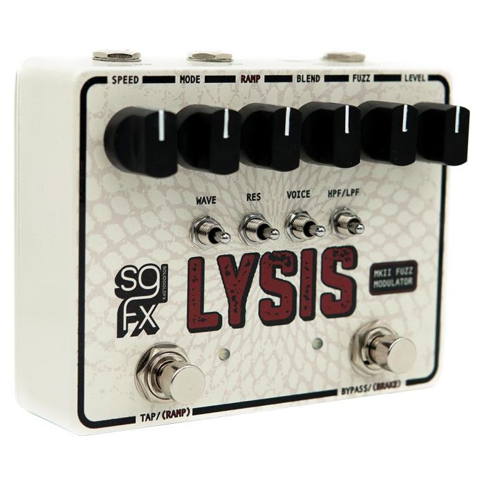 Right-angled view of a Solid Gold FX Lysis MkII Polyphonic Octave Fuzz pedal