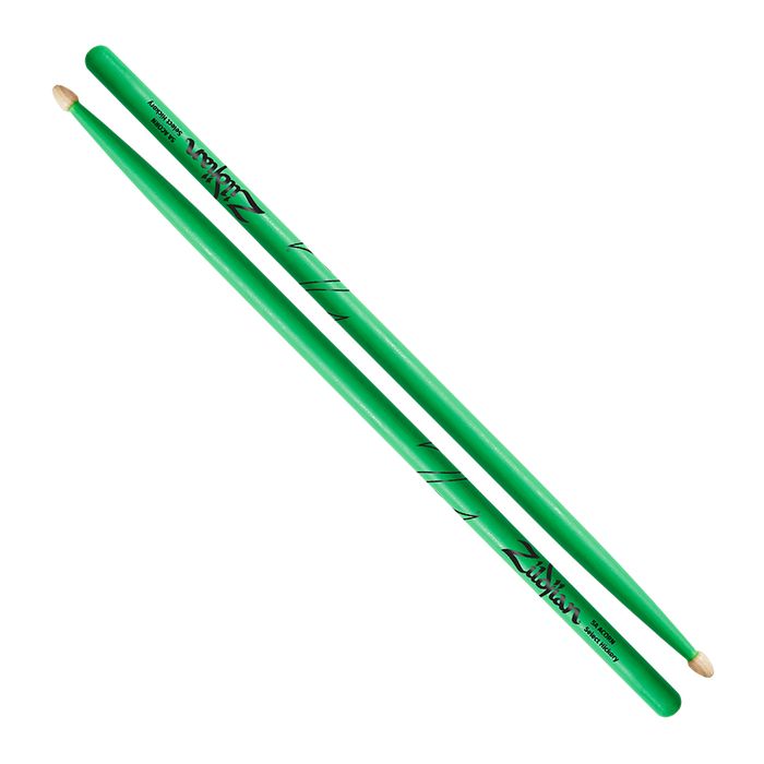 View of Zildjian 5A Drumsticks in Neon Green