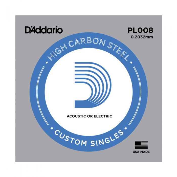 D'Addario High Carbon Plain Steel .008 Single Guitar String