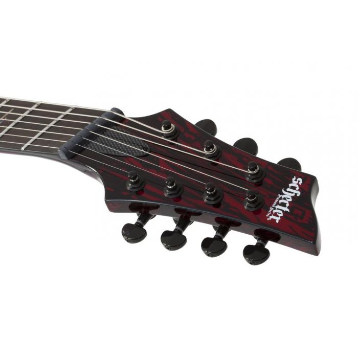 Schecter C 7 MS Silver Moutain Blood Moon, headstock closeup