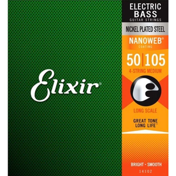 Front View of Elixir E14102 Nanoweb Heavy LS Bass Strings, 50-105