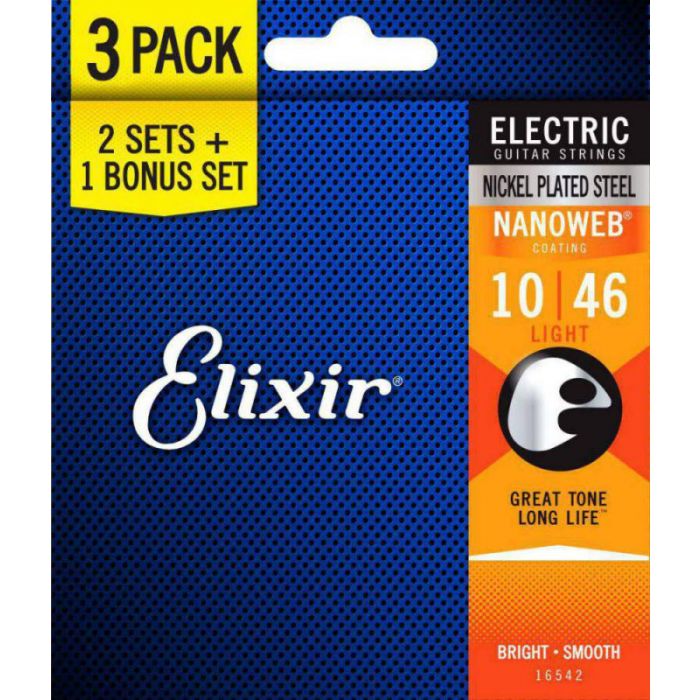 Front View of Elixir Nanoweb Electric Strings 10-46 3 for 2